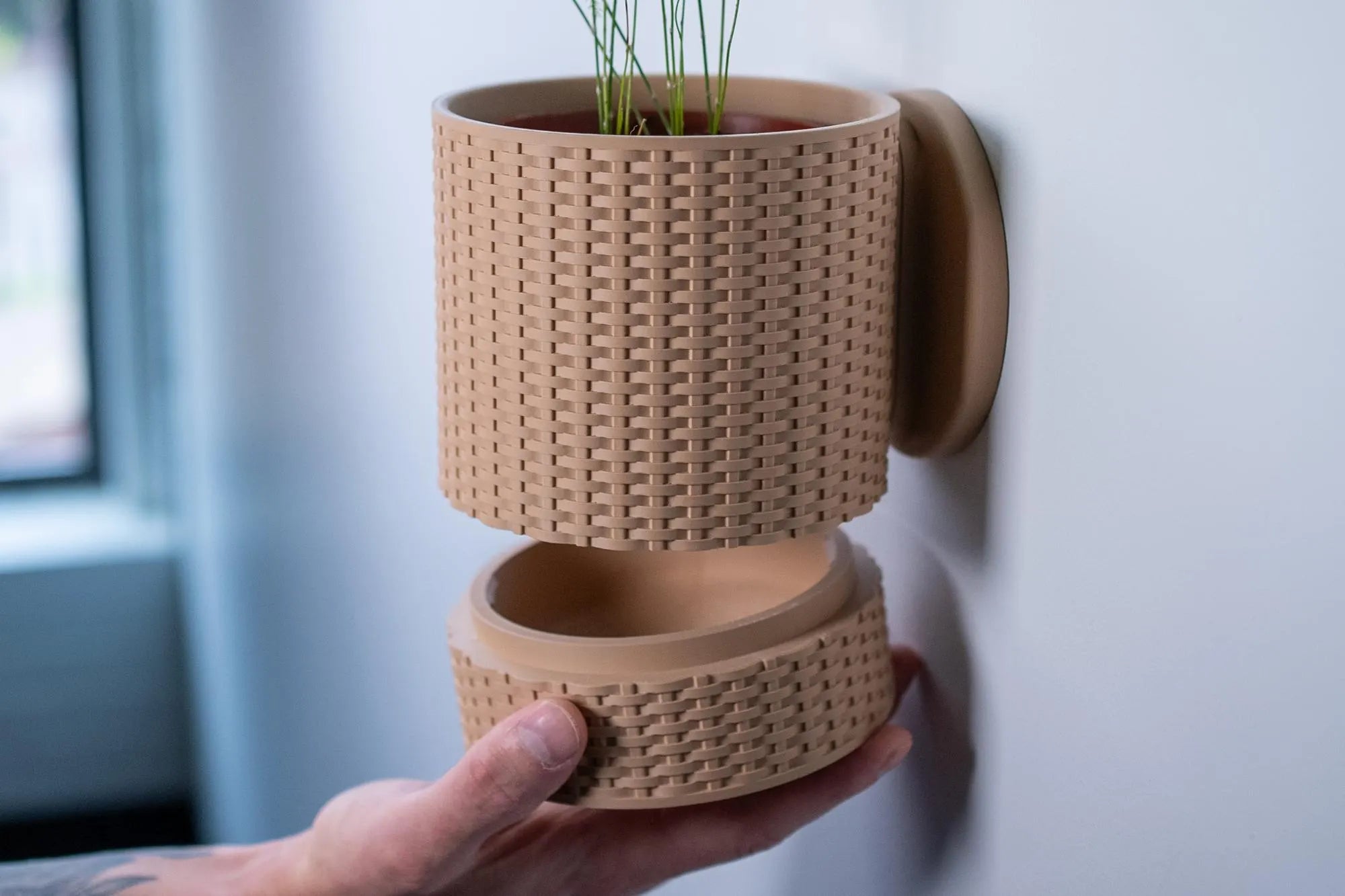 Basketweave Wall Planter with Hidden Drip Tray