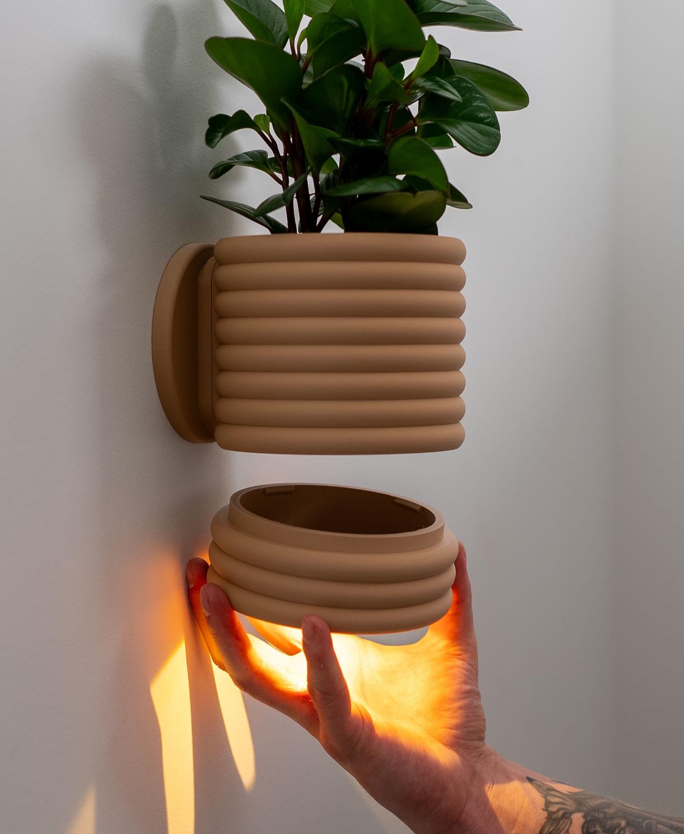 Ribbed Wall Light Planter With Hidden Drip Tray